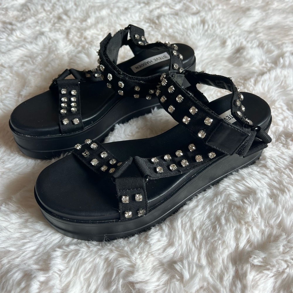 Steve Madden - Black Platform Rhinestone Sandal - Size 8